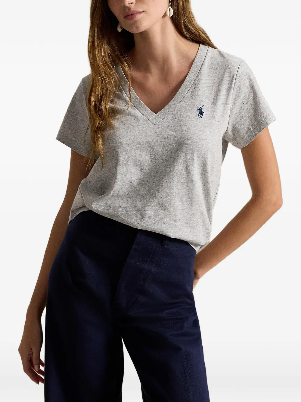 Polo Ralph Lauren logo-embroidered V-neck T-shirt - Grigio