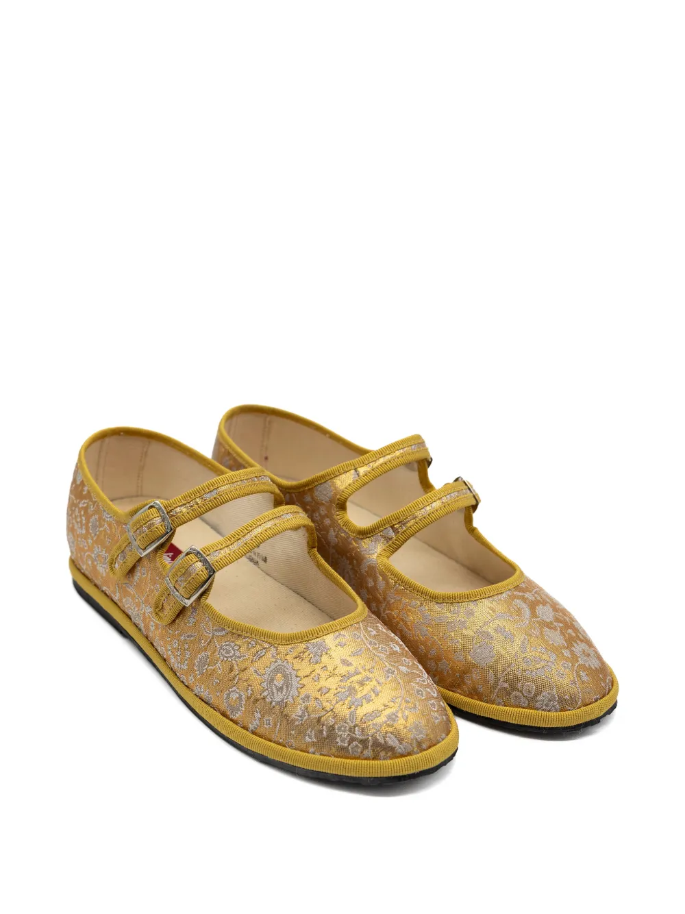 Gondolina Eloise ballerina's met bloemen-jacquard Geel