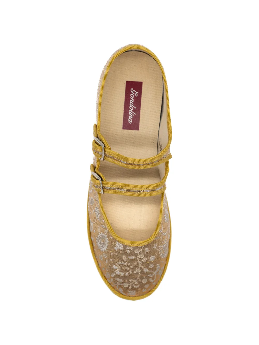 Gondolina Eloise ballerina's met bloemen-jacquard Geel