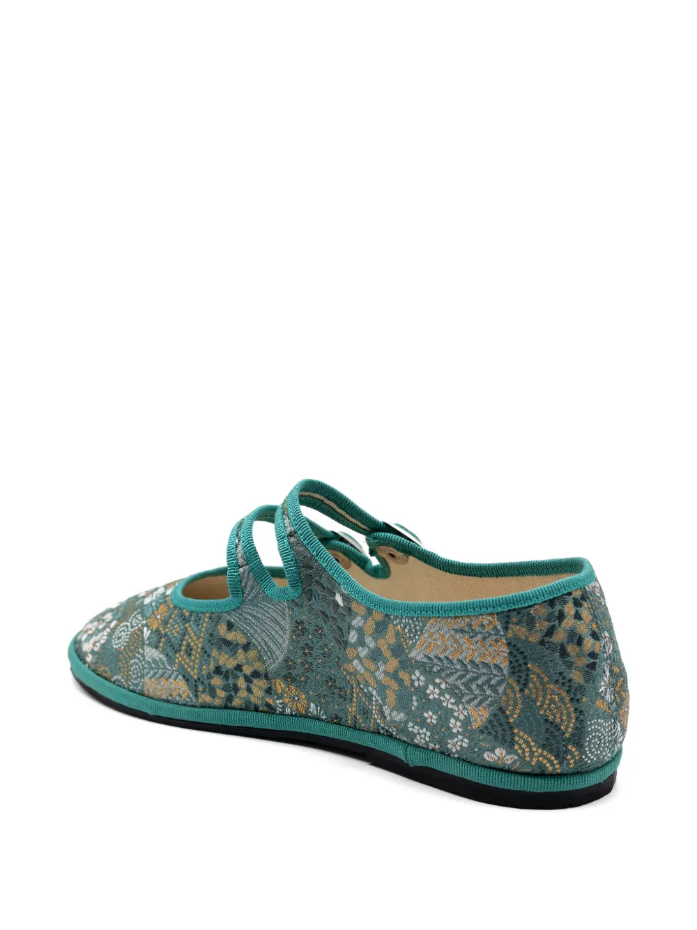 Gondolina Daphne ballerina's met bloemen-jacquard Groen