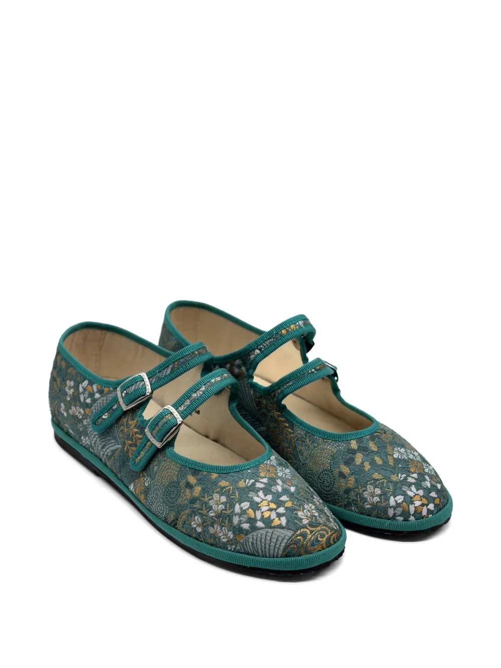 Gondolina Daphne ballerina's met bloemen-jacquard Groen