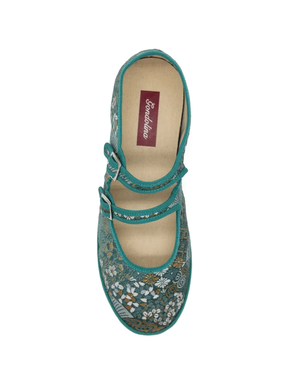 Gondolina Daphne ballerina's met bloemen-jacquard Groen