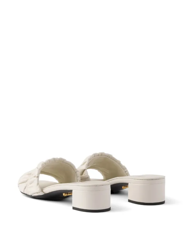Prada Matelassé Ruched logo-plaque Sandals | Neutrals | FARFETCH