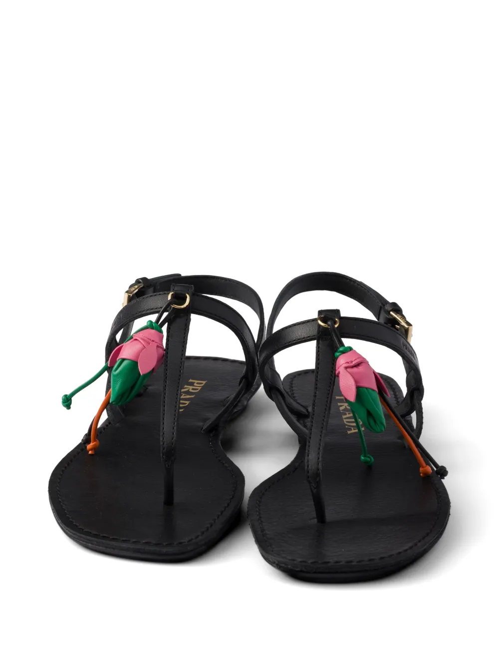 Prada leather flat sandals Zwart