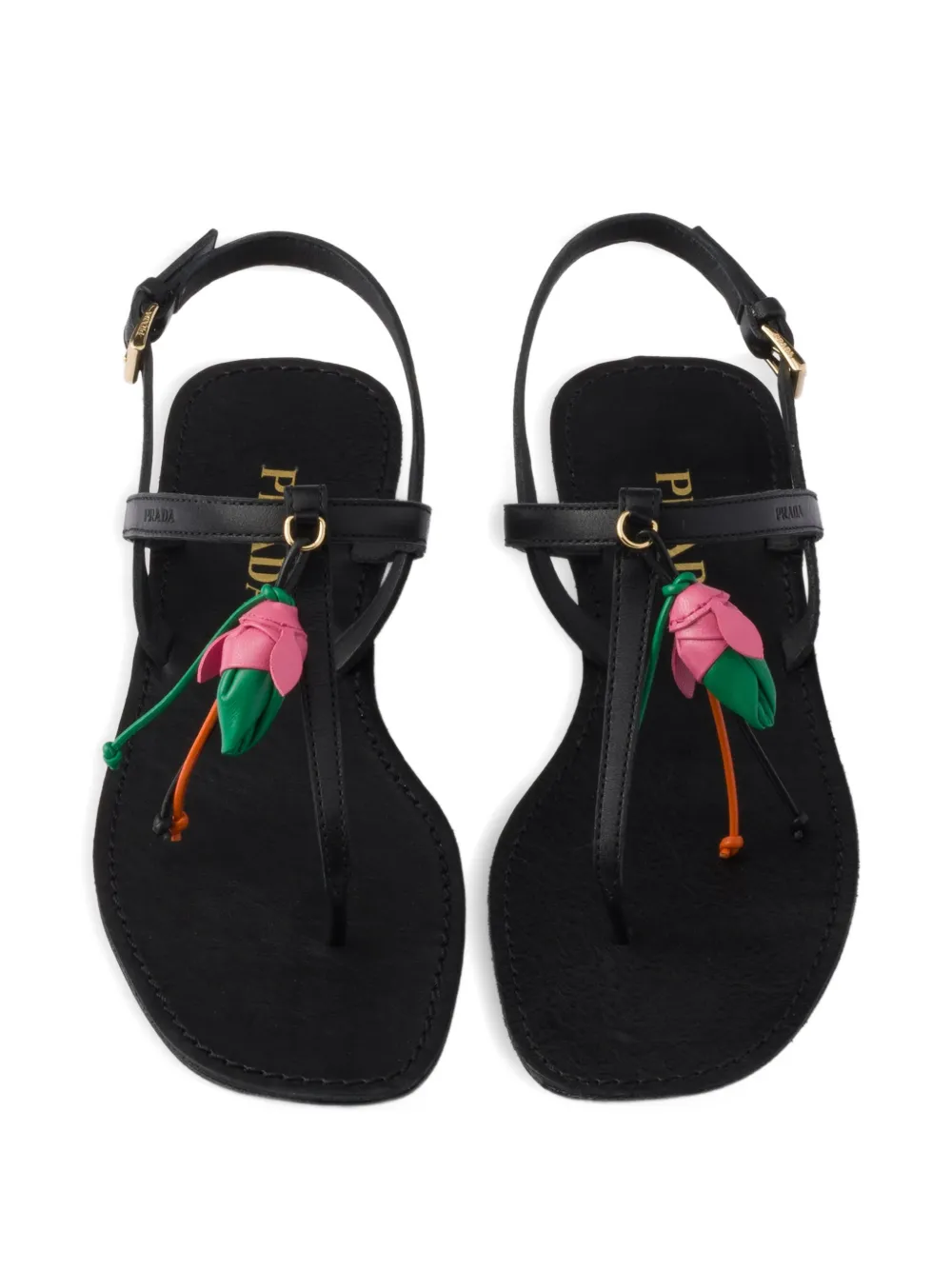 Prada leather flat sandals Zwart