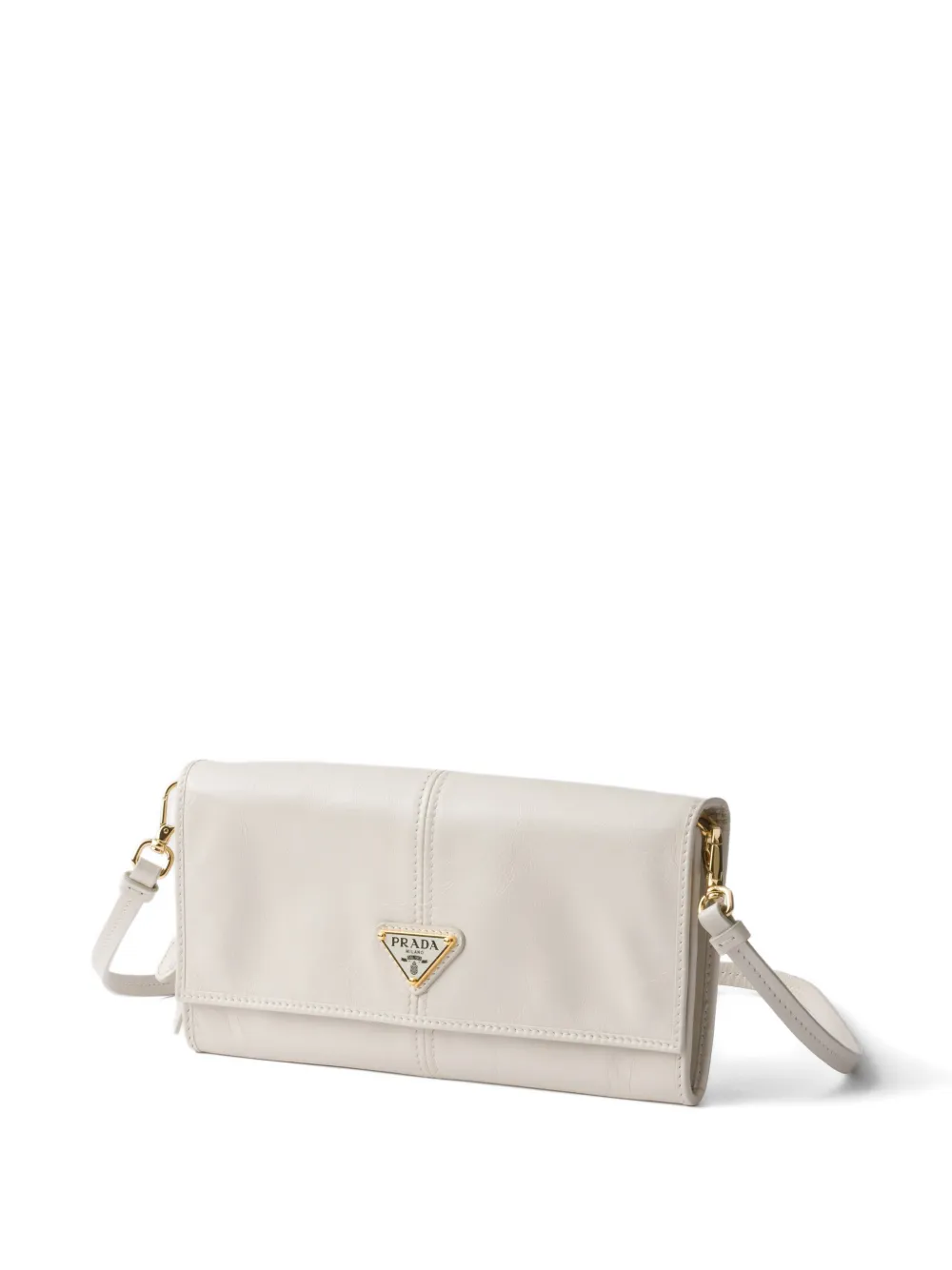 Prada Leren portemonnee met schouderband Beige