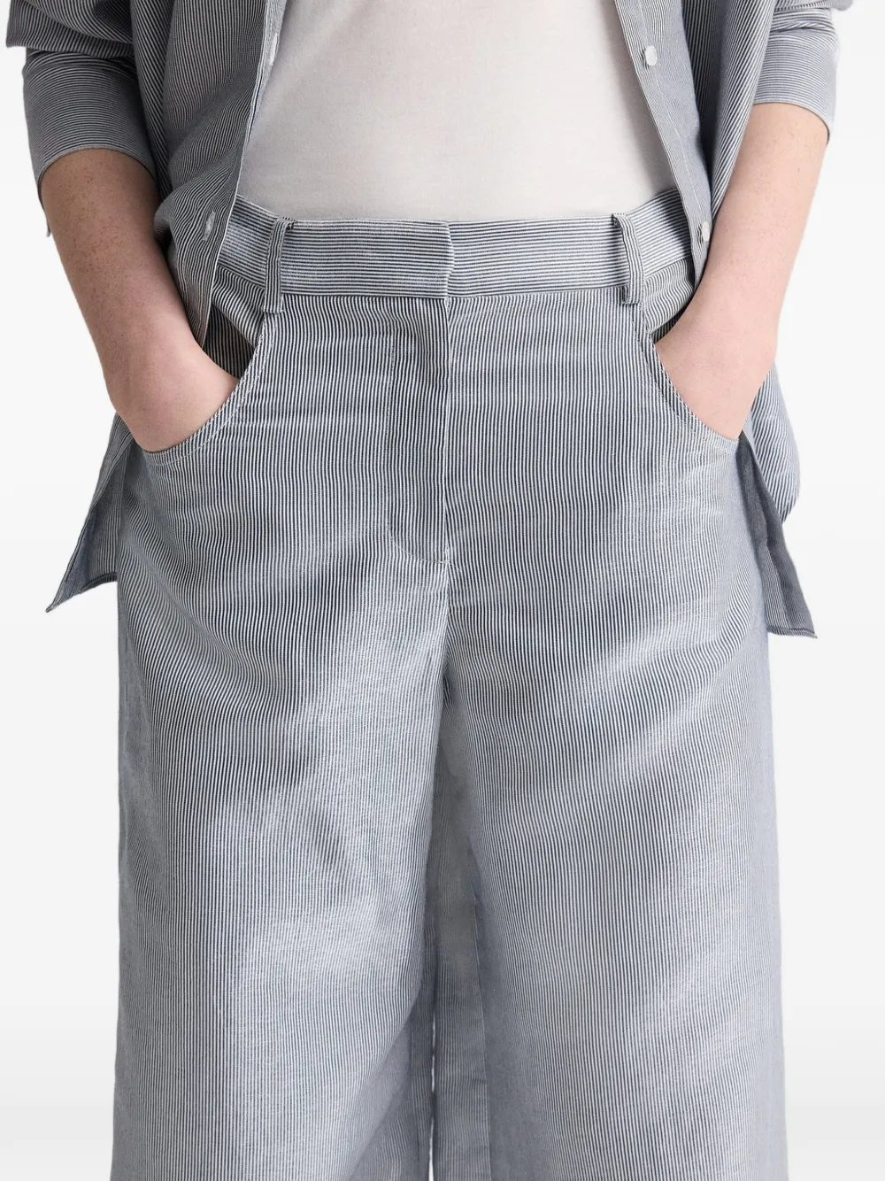 TWP Dillon high waist broek met krijtstreep Blauw