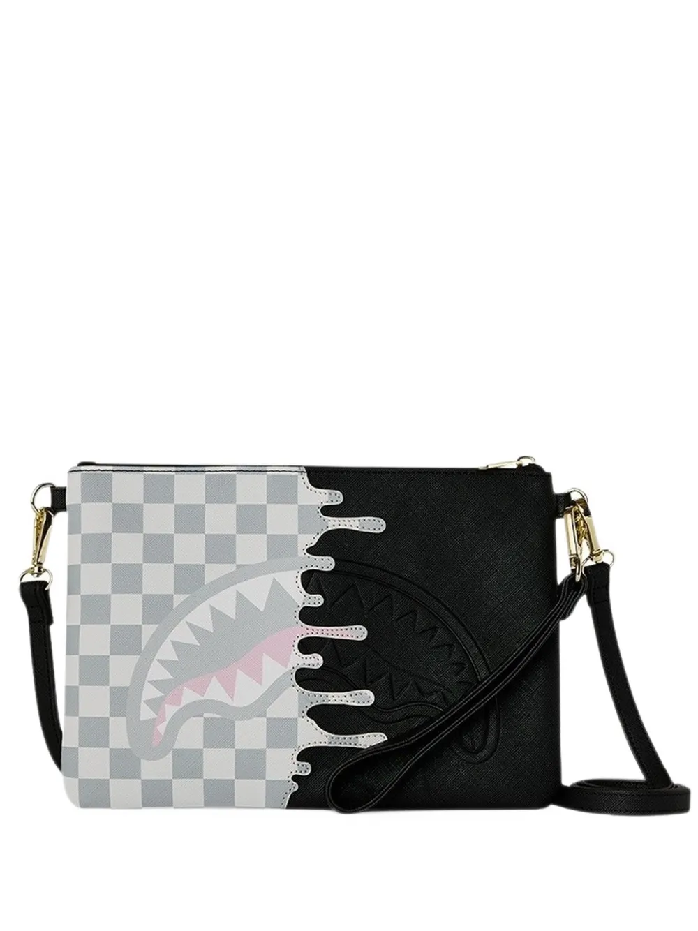Sprayground check-pattern shark-motif messenger bag - Nero