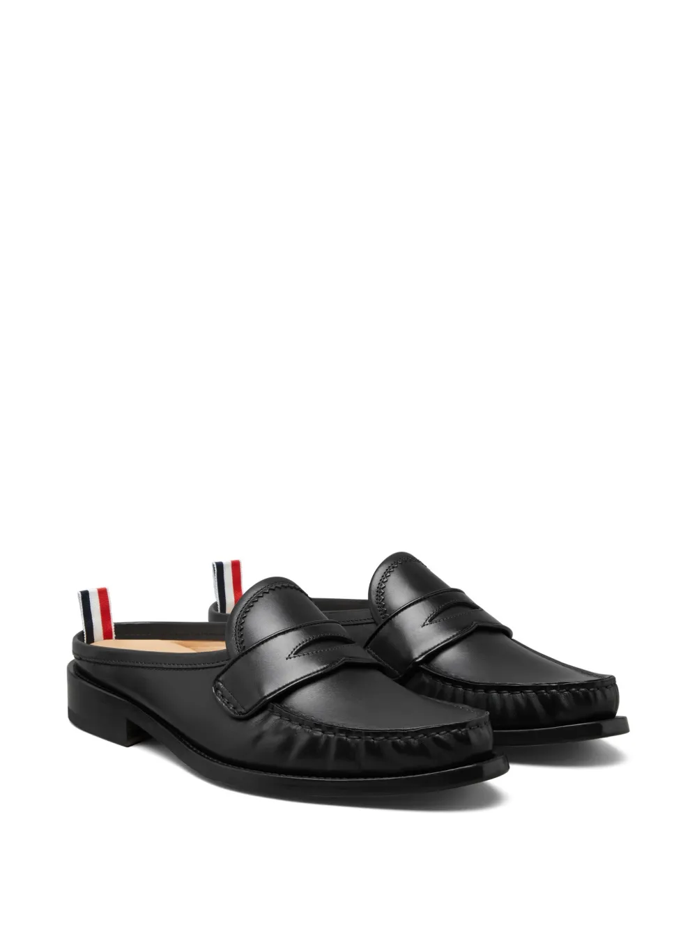 Thom Browne Box kalfsleren geplooide Varsity loafers met leren zolen Zwart