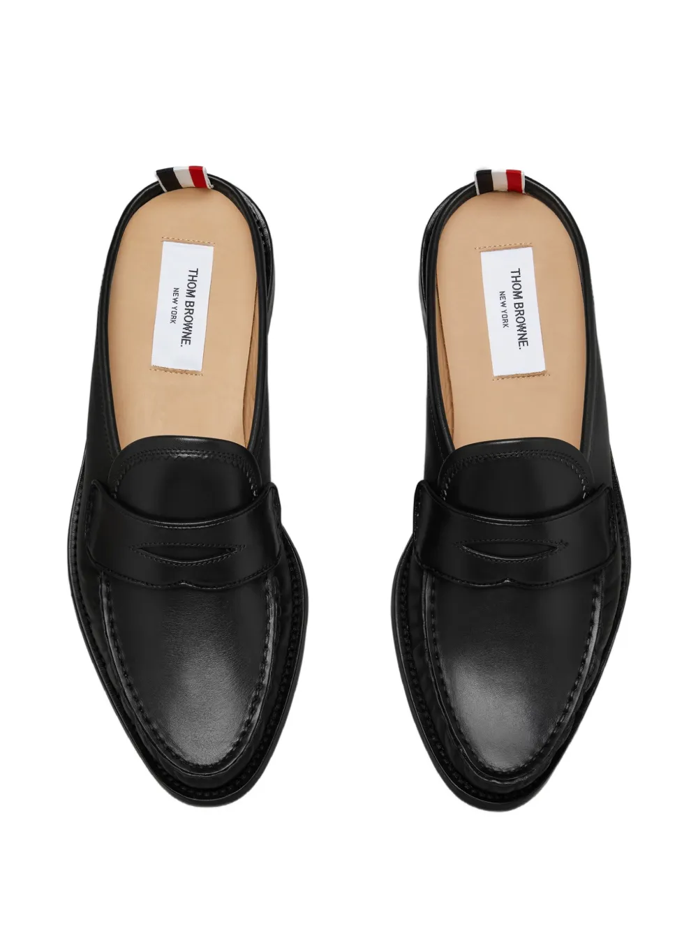 Thom Browne Box kalfsleren geplooide Varsity loafers met leren zolen Zwart