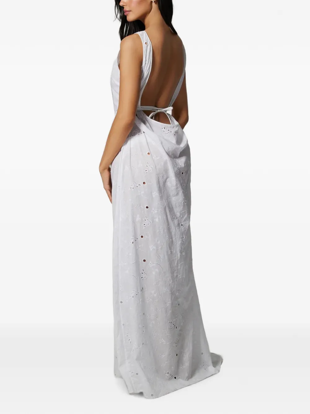 Kiki de Montparnasse Broderie anglaise maxi-jurk met open achterkant Wit