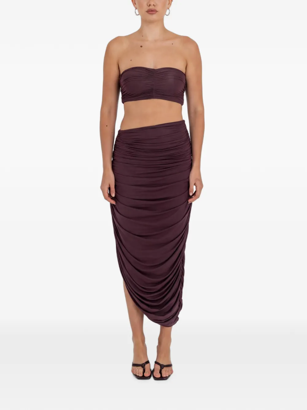 Maygel Coronel Caro ruched bandeau and asymmetric skirt set - Rot