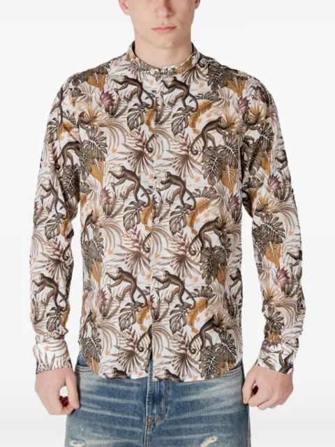 GIANNI LUPO monkey-print band-collar shirt