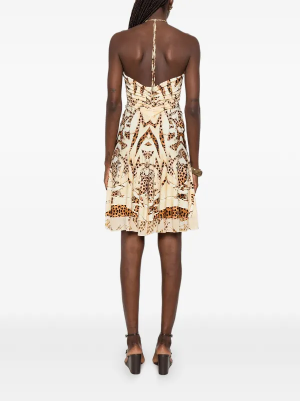 Roberto Cavalli Vintage 2000s leopard-print halter-neck Mini Dress