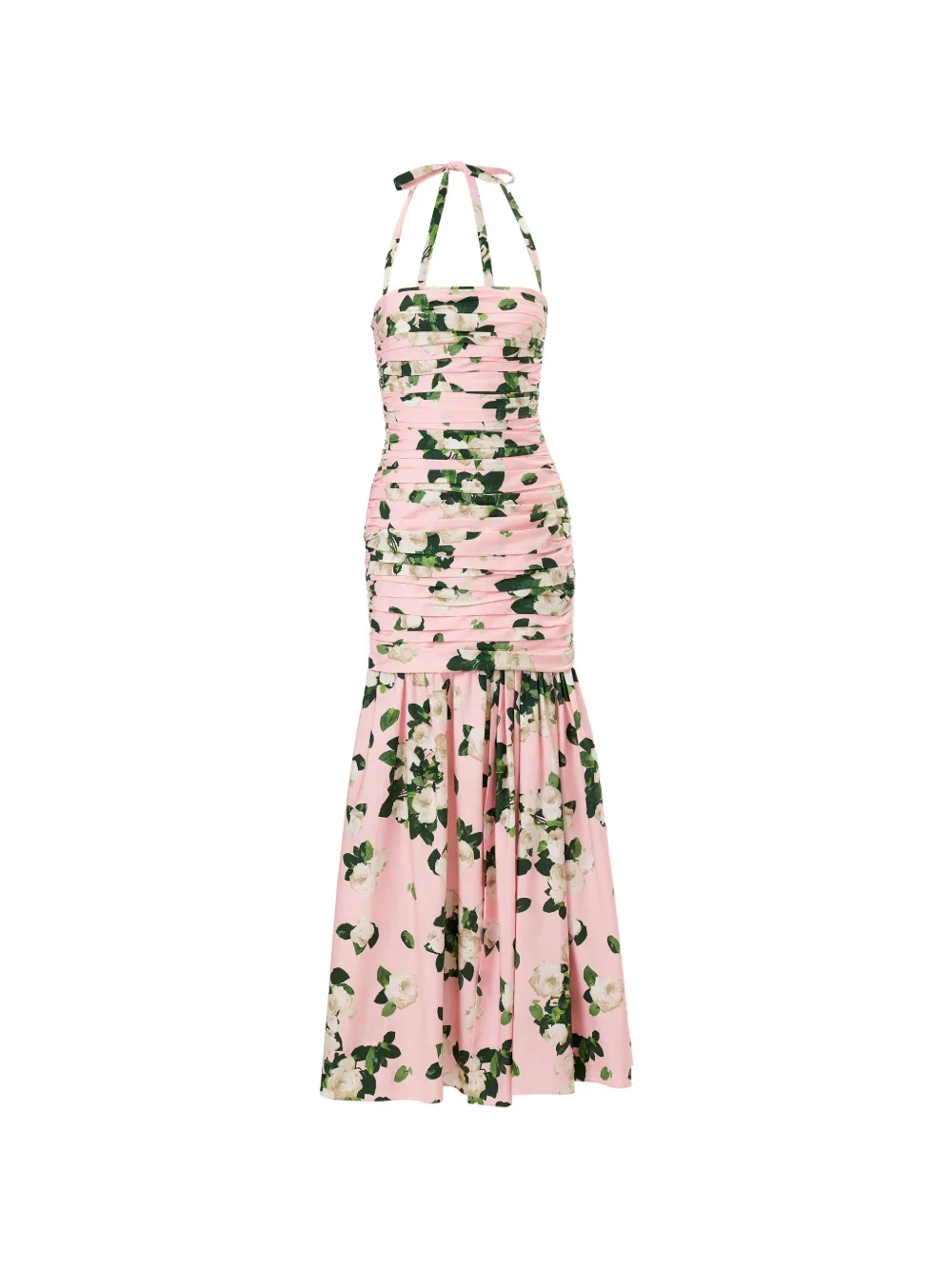 Carolina Herrera rose-print gathered midi dress - Pink