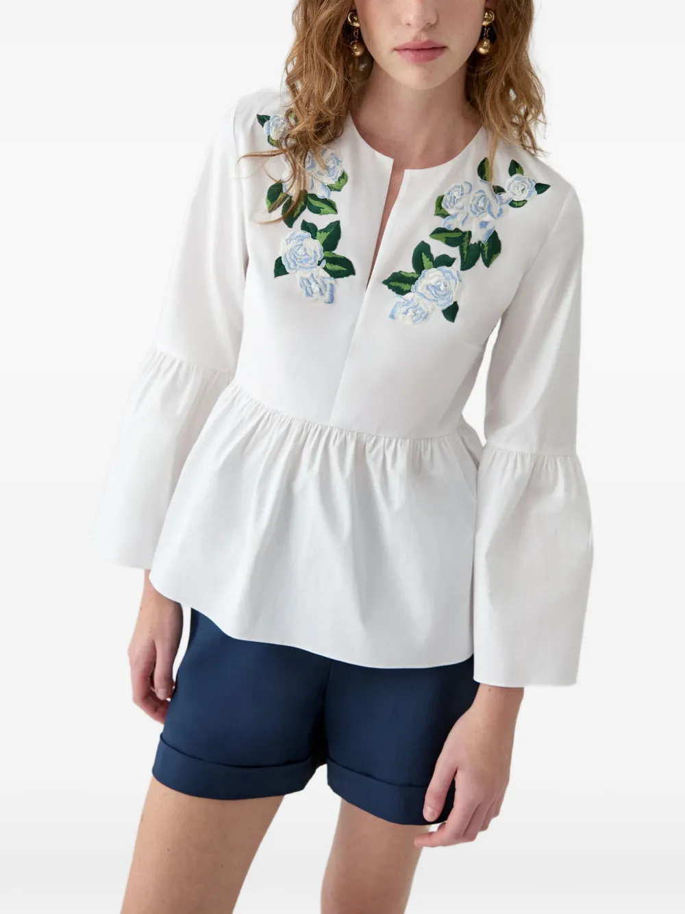Carolina Herrera Top met geborduurde bloemen Wit