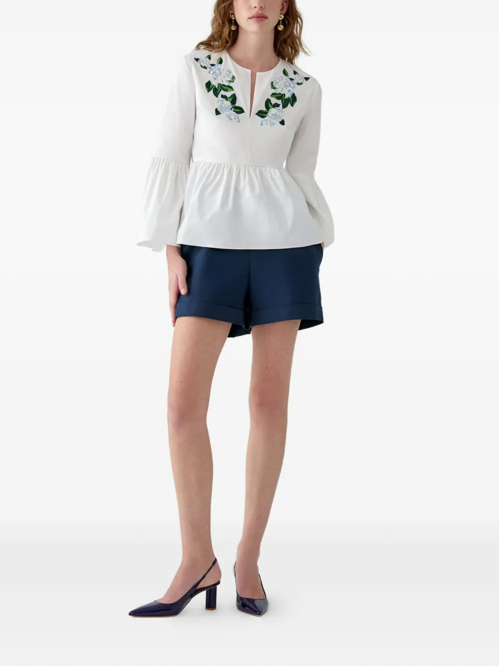 Carolina Herrera Top met geborduurde bloemen Wit