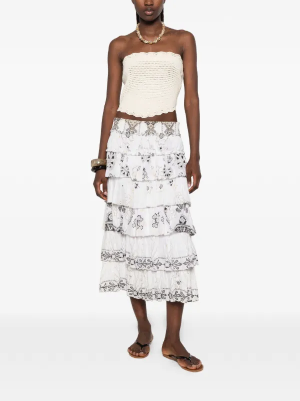 Roberto Cavalli Vintage 2000s Tiered floral-print Skirt | White