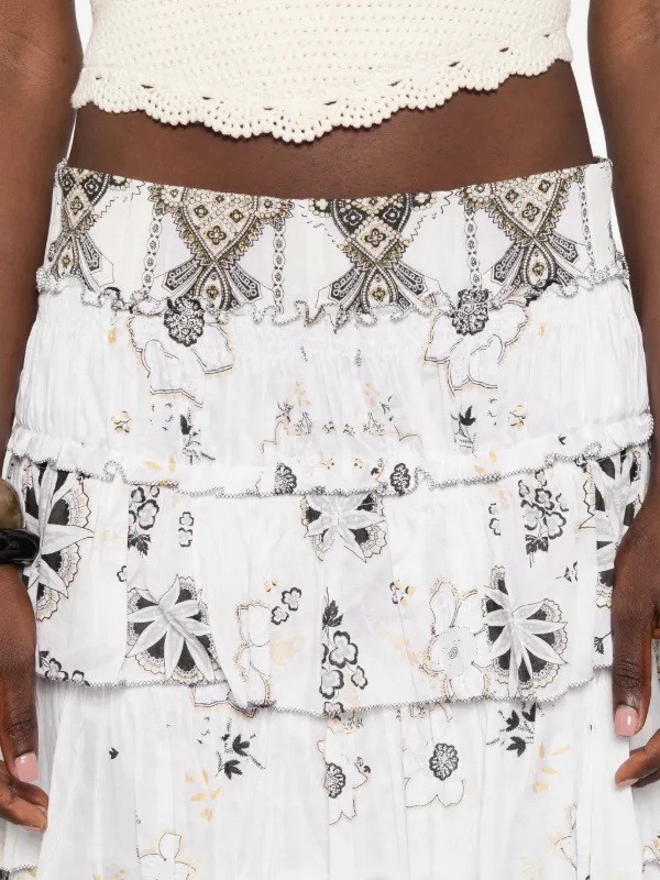 Roberto Cavalli Vintage 2000s Tiered floral-print Skirt | White