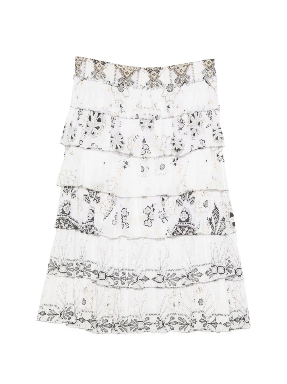 Roberto Cavalli Vintage 2000s tiered floral-print skirt - Bianco