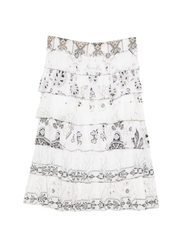 Roberto Cavalli Vintage 2000s Tiered floral-print Skirt | White
