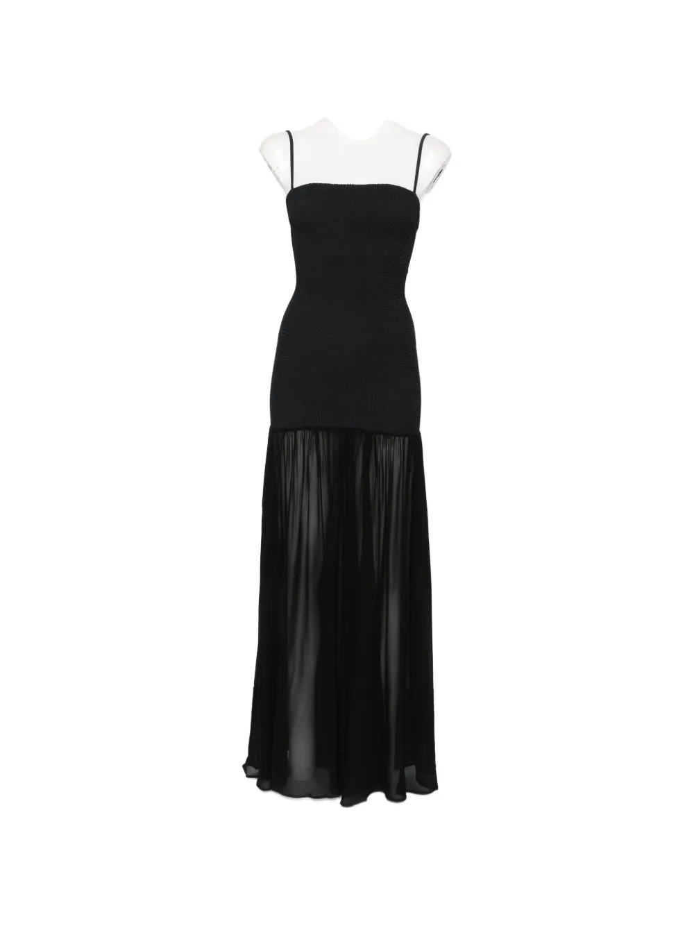 Hunza G crinkled-finish sheer-skirt maxi dress - Nero