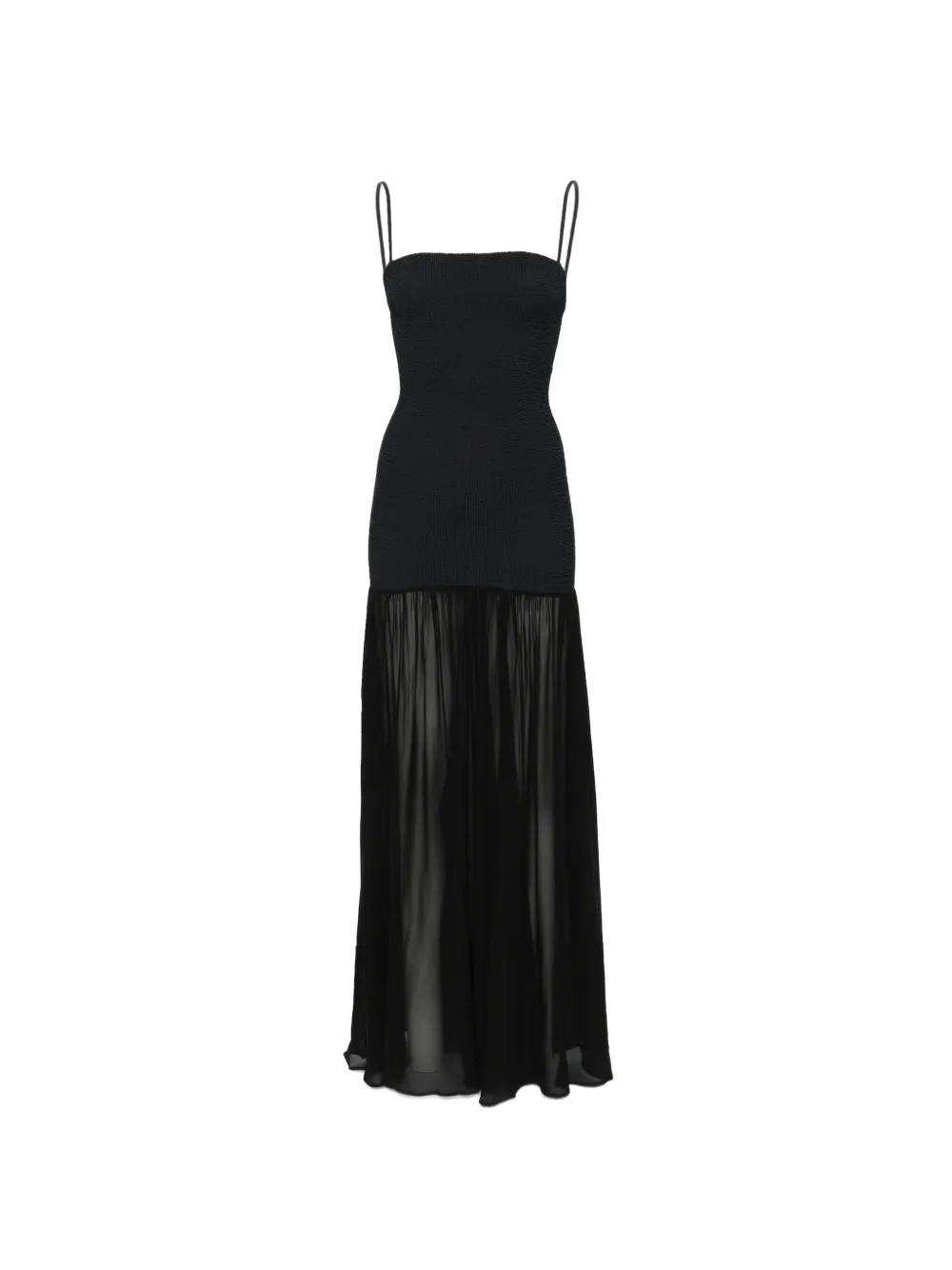 Hunza G crinkled-finish sheer-skirt maxi dress - Black