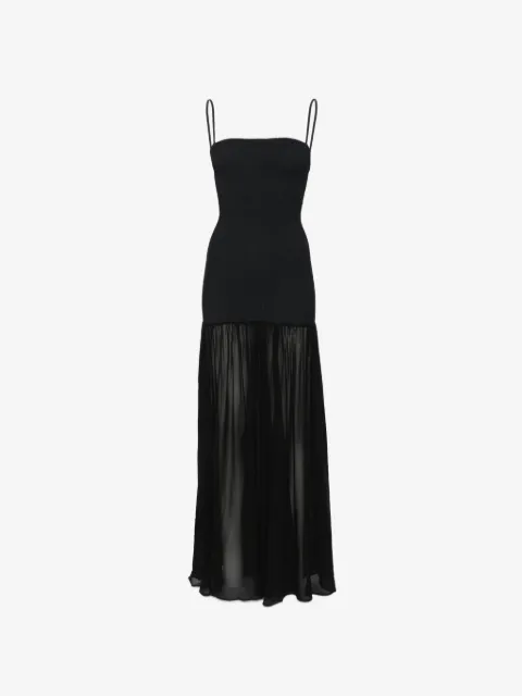 Hunza G crinkled-finish sheer-skirt maxi dress