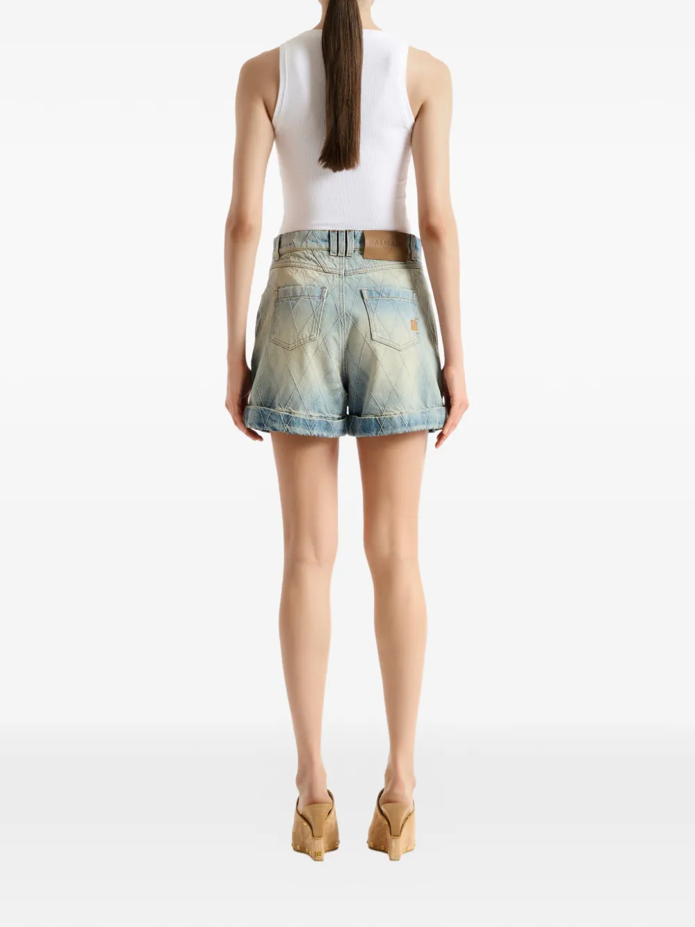 Balmain Denim shorts met stiksels Blauw