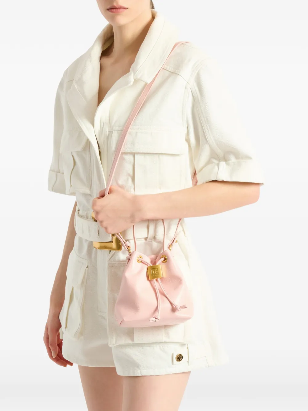 Balmain Kleine Pulse bucket-tas van glad leer Roze