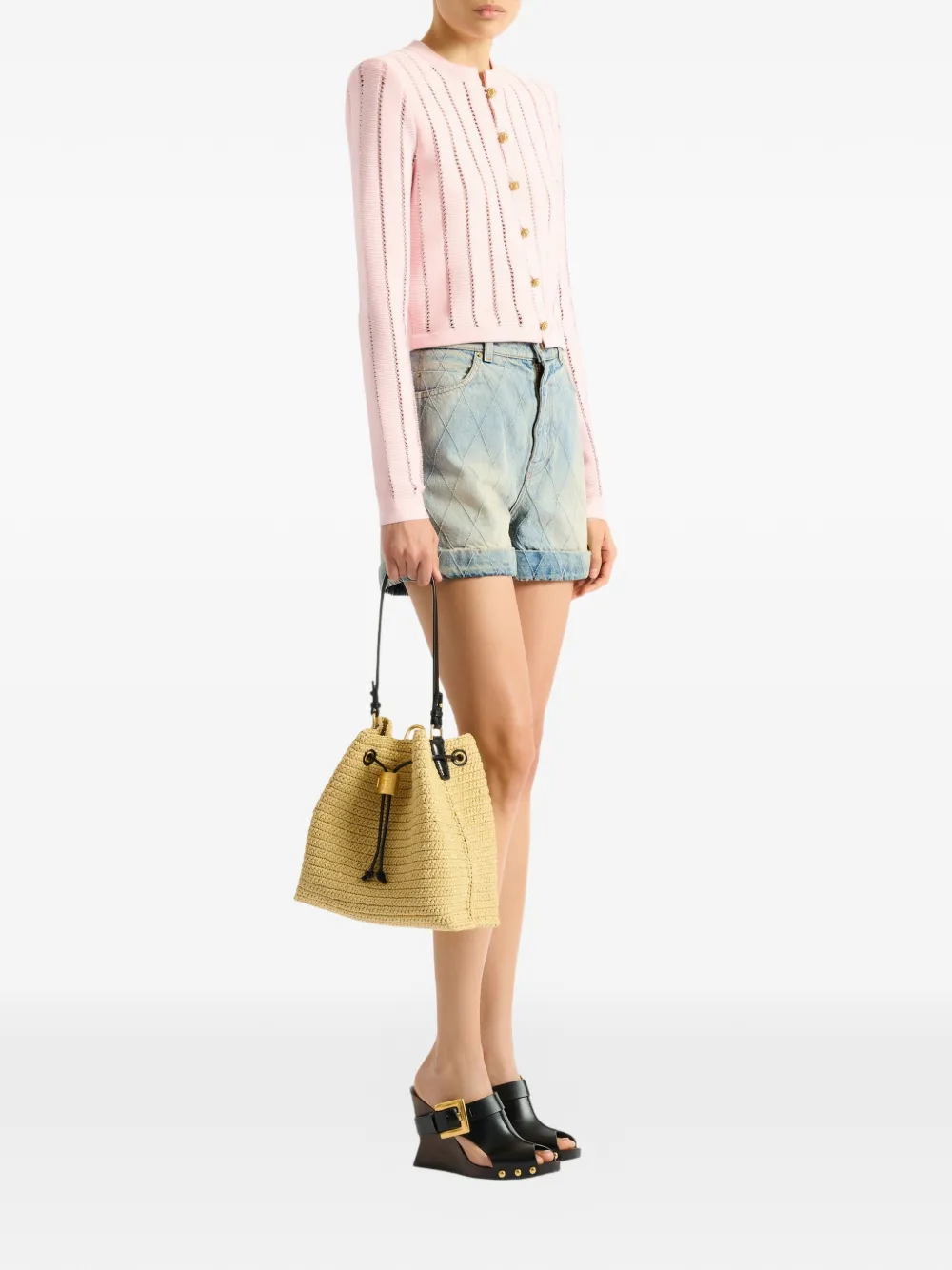 Balmain Pulse gehaakte en leren rugzak Beige