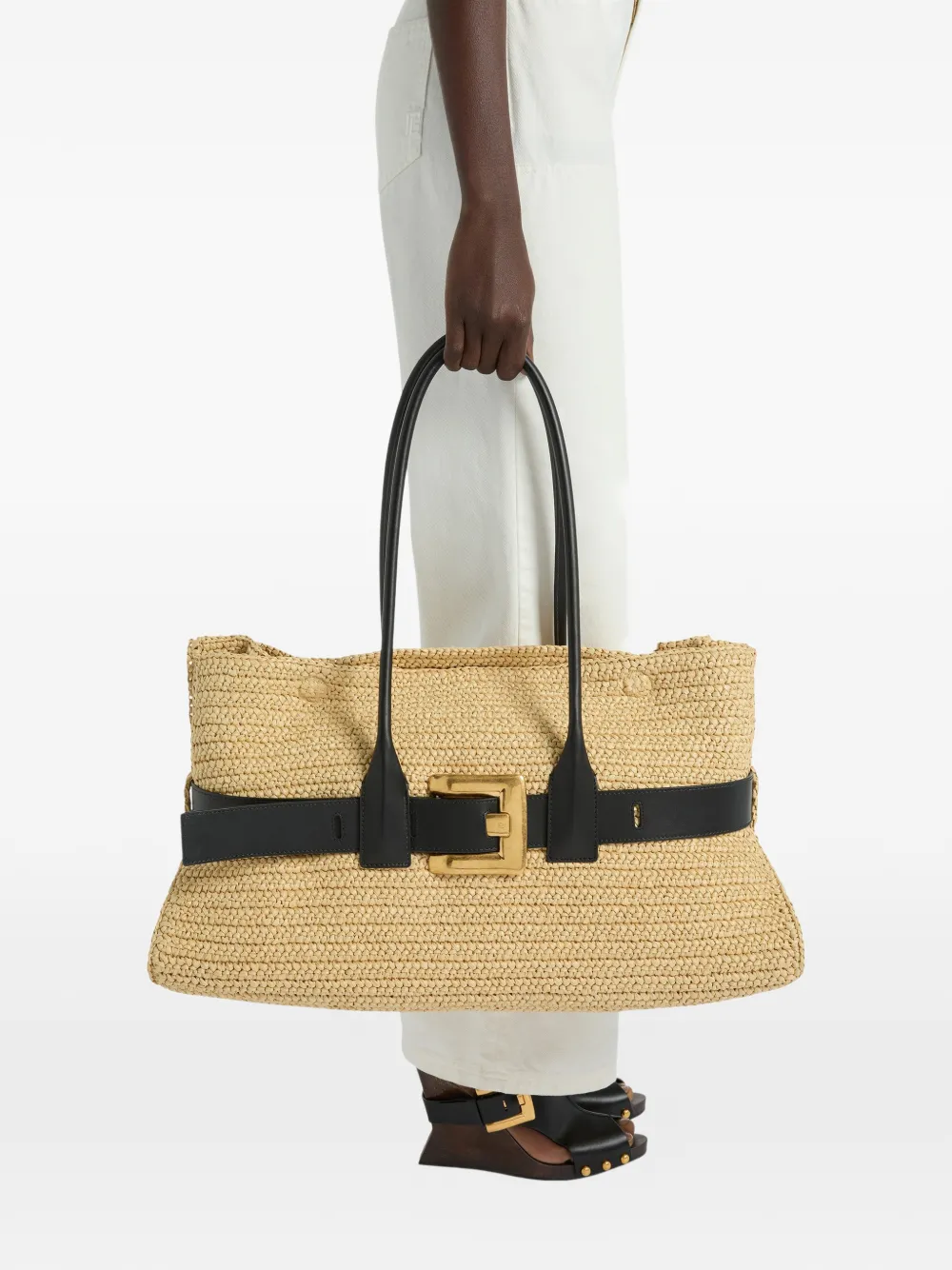 Balmain Grote Anthem gehaakte tas van glad leer Beige
