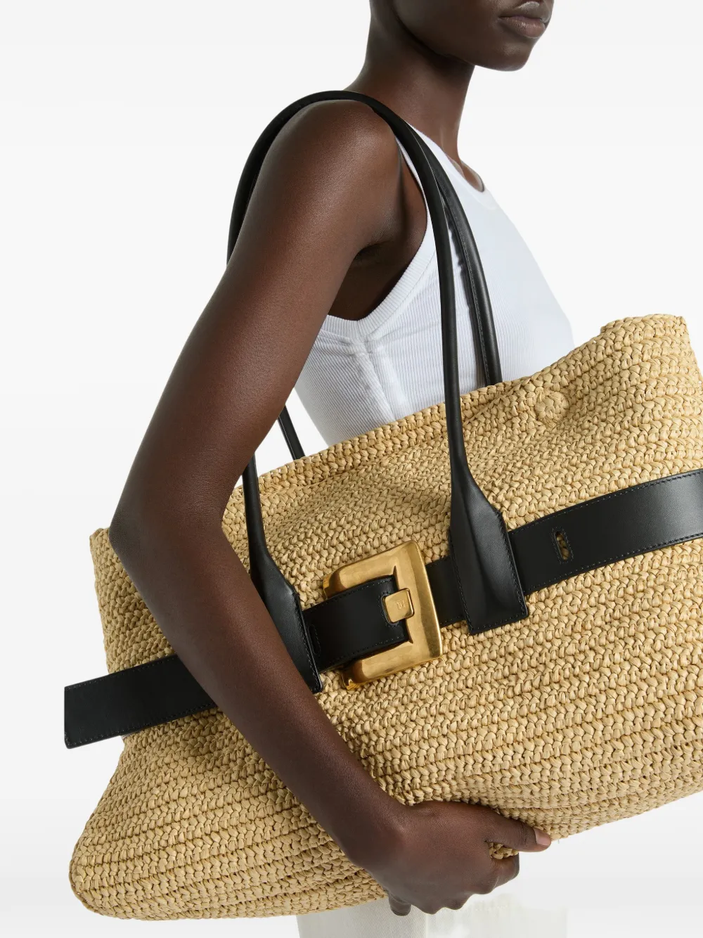 Balmain Grote Anthem gehaakte tas van glad leer Beige