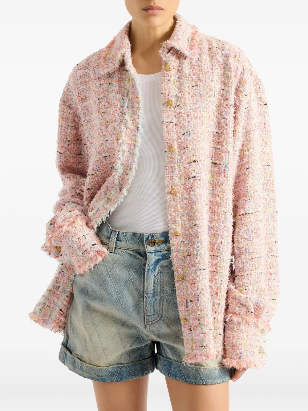 Balmain Tweed shirtjack Roze