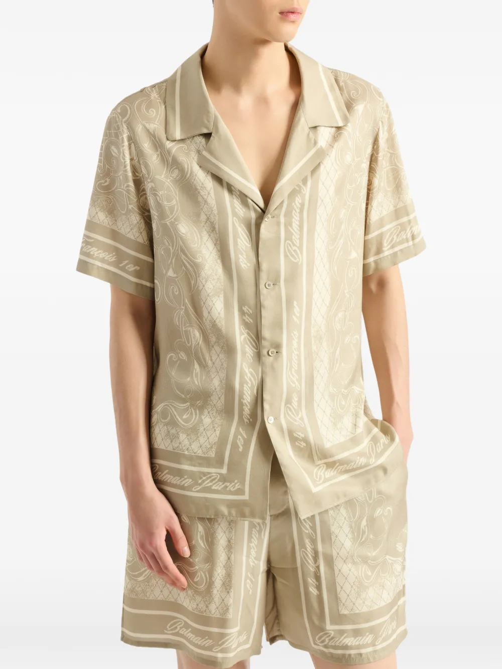 Balmain Foulard pyjamashirt met print Beige