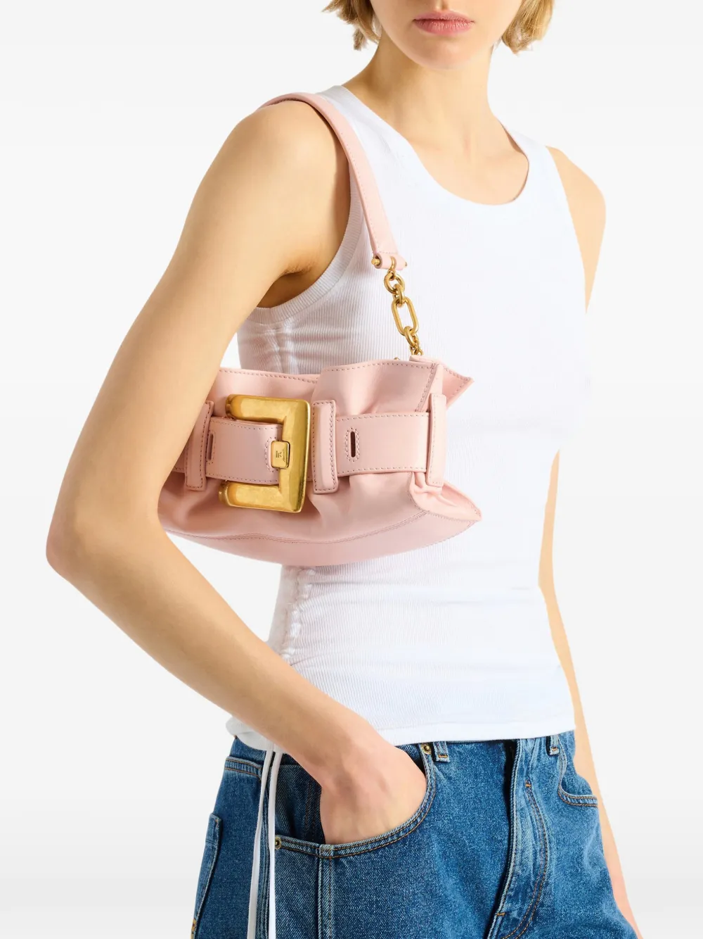 Balmain Anthem mini-tas van glad leer Roze