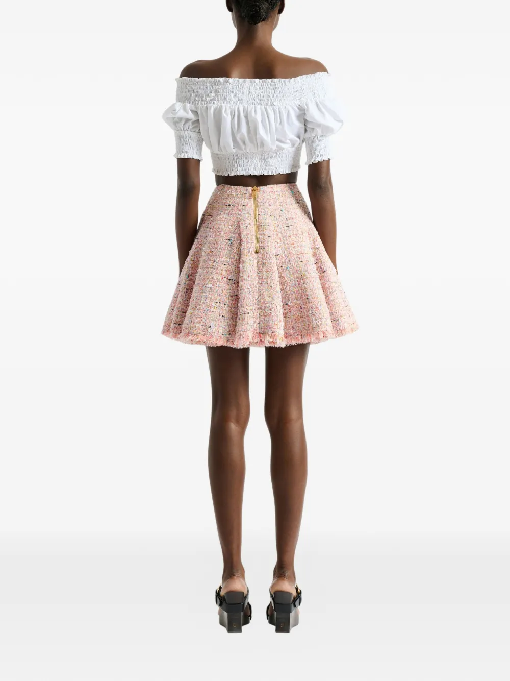 Balmain Flared tweed rok Roze
