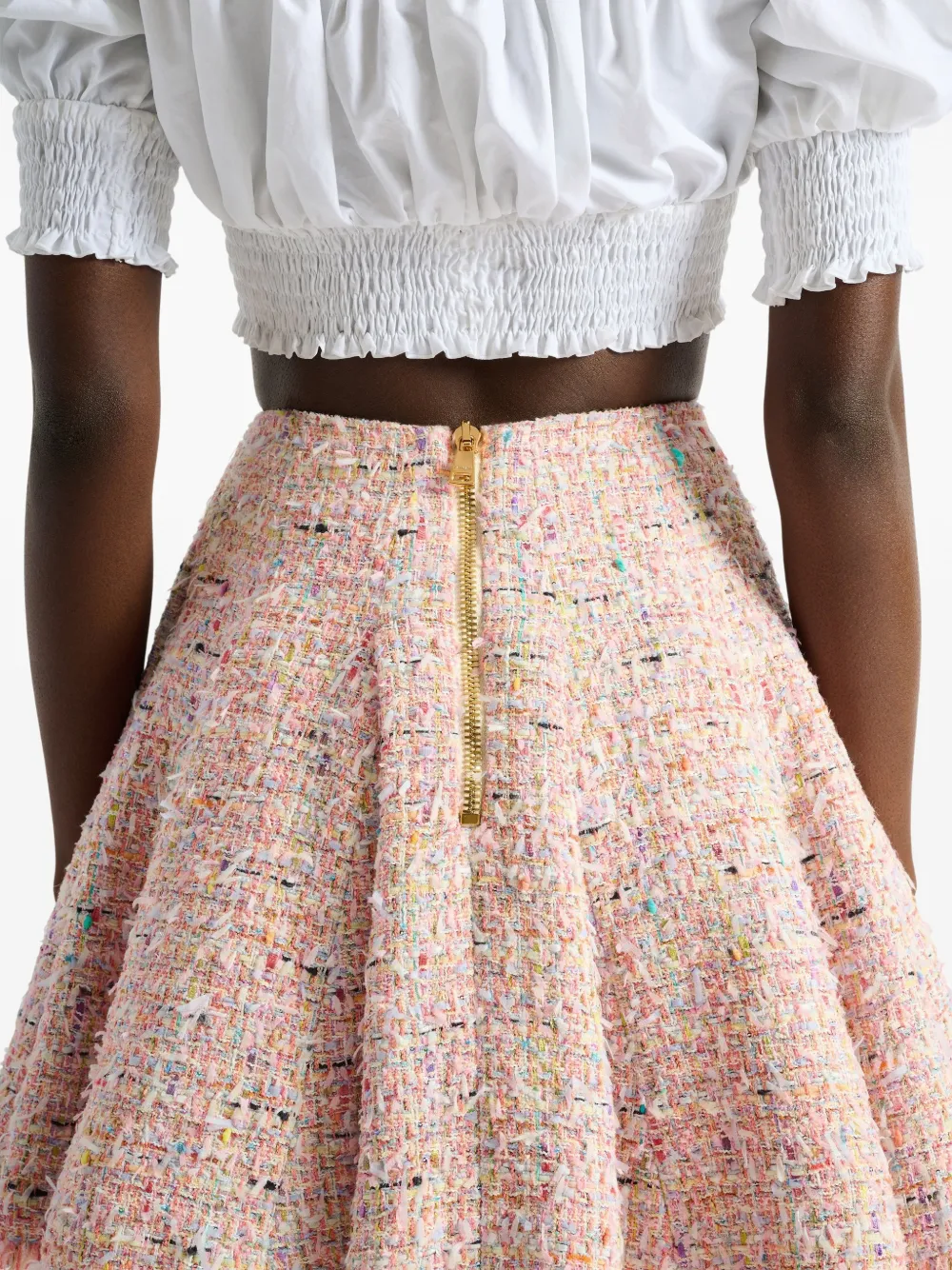 Balmain Flared tweed rok Roze