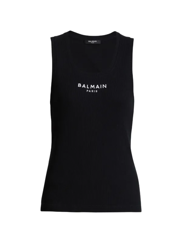 Balmain Balmain Paris Embroidered Vest Top in Black