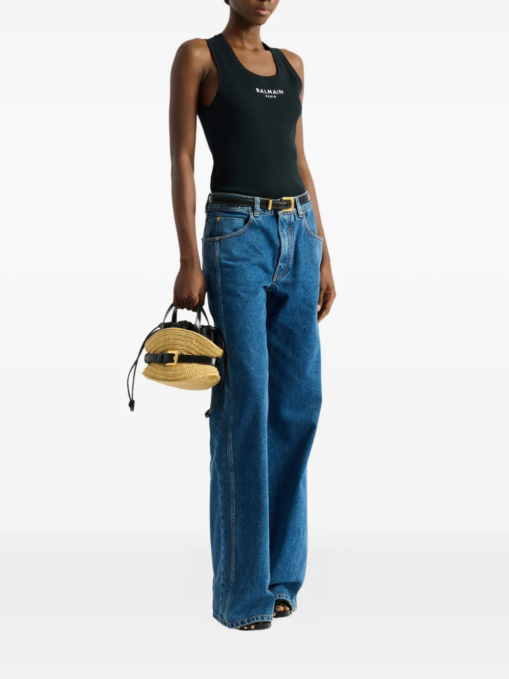 Balmain Balmain Paris Embroidered Vest Top in Black, view 2