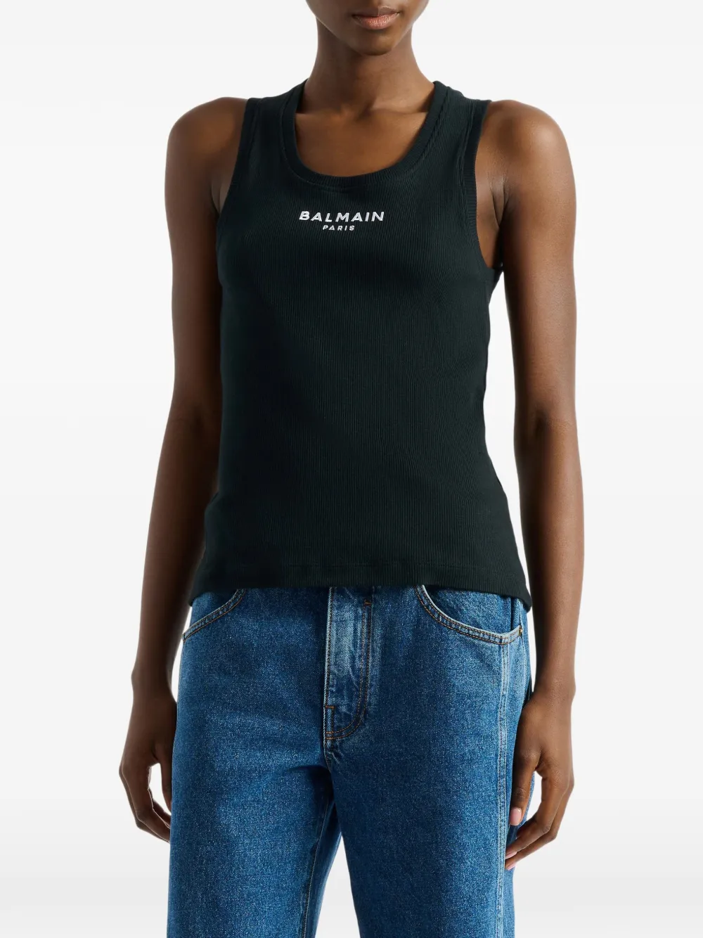 Balmain Balmain Paris Embroidered Vest Top in Black, view 5