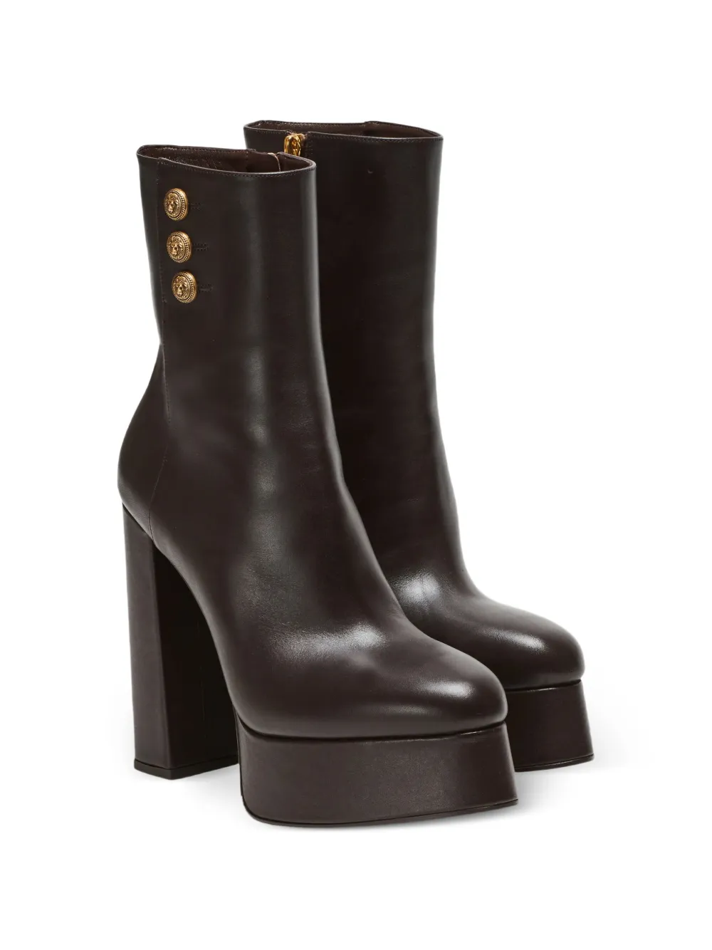 Balmain Brune kalfsleren enkellaarzen Bruin