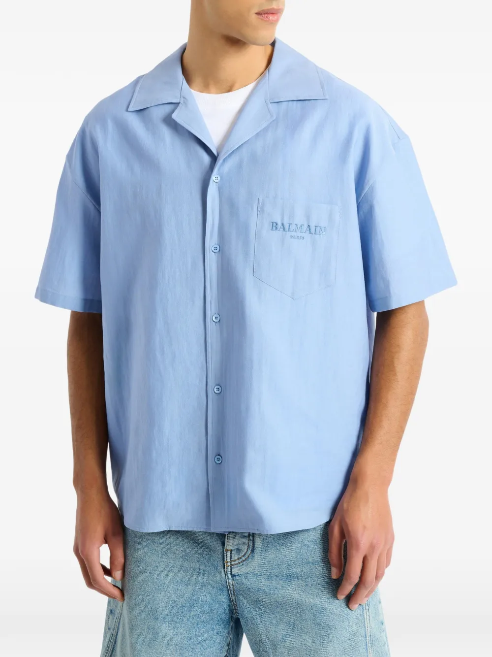 Balmain Vintage popeline overhemd van visgraat-patroon Blauw