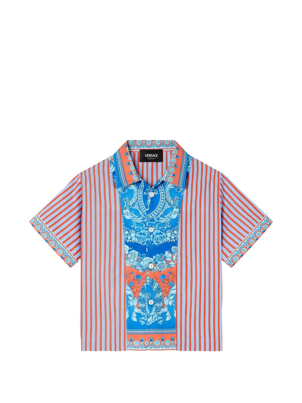 Versace Kids printed striped cotton-poplin shirt - Blue