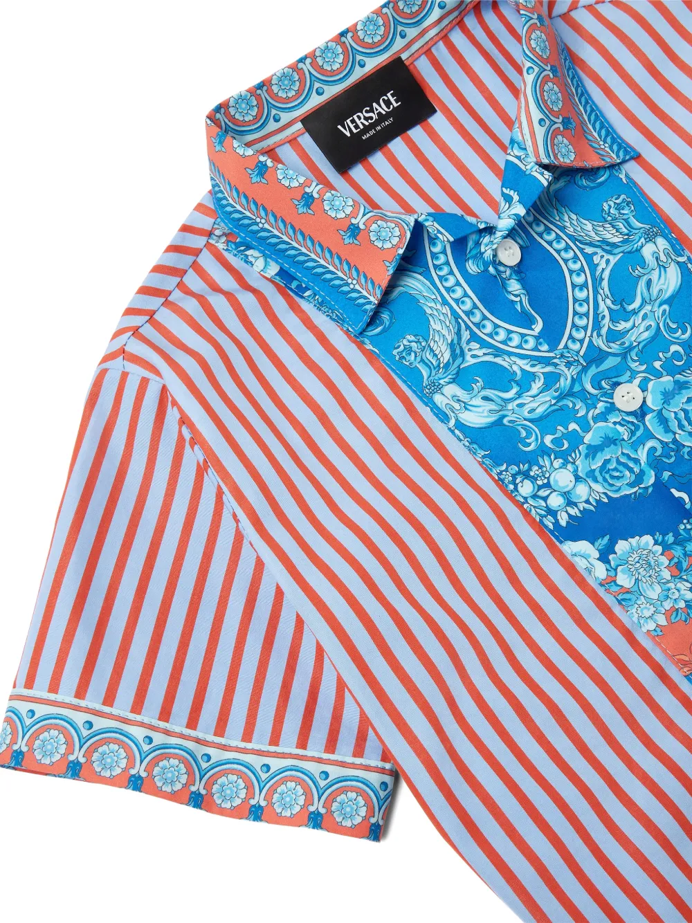 Versace Kids Electric Barocco gestreept overhemd Blauw