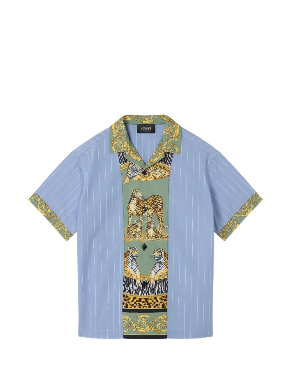 Versace Kids Barocco-print striped shirt - Blu