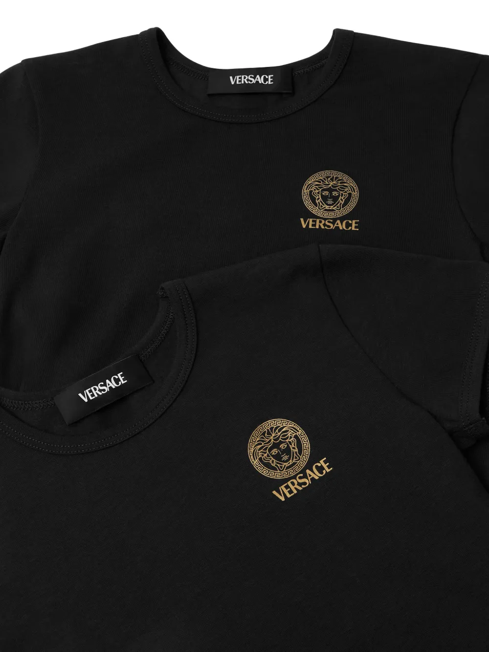 Versace Kids Set van twee katoenen jersey onderhemden met print Zwart