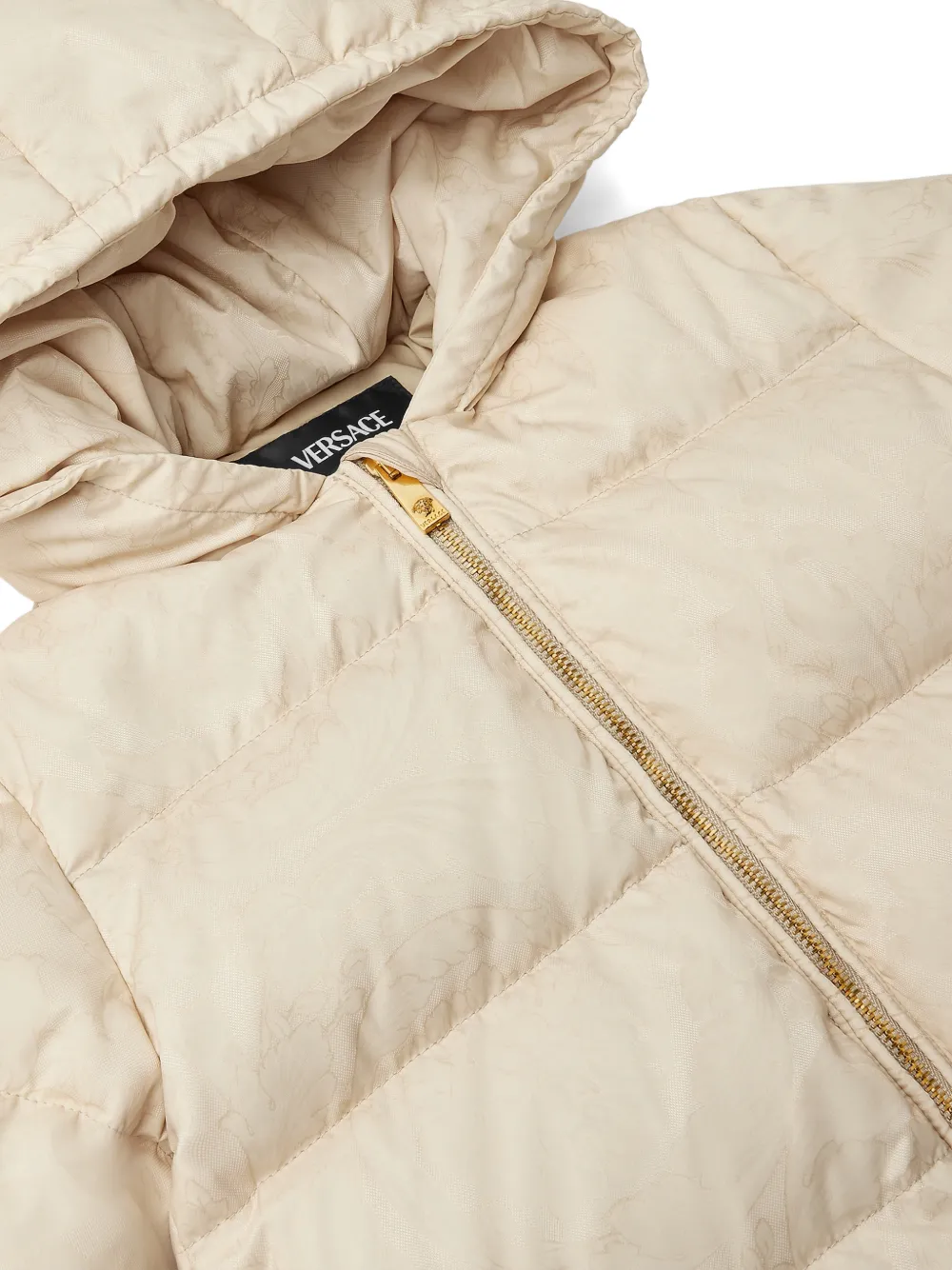 Versace Kids Jacquard nylon donsjack Beige