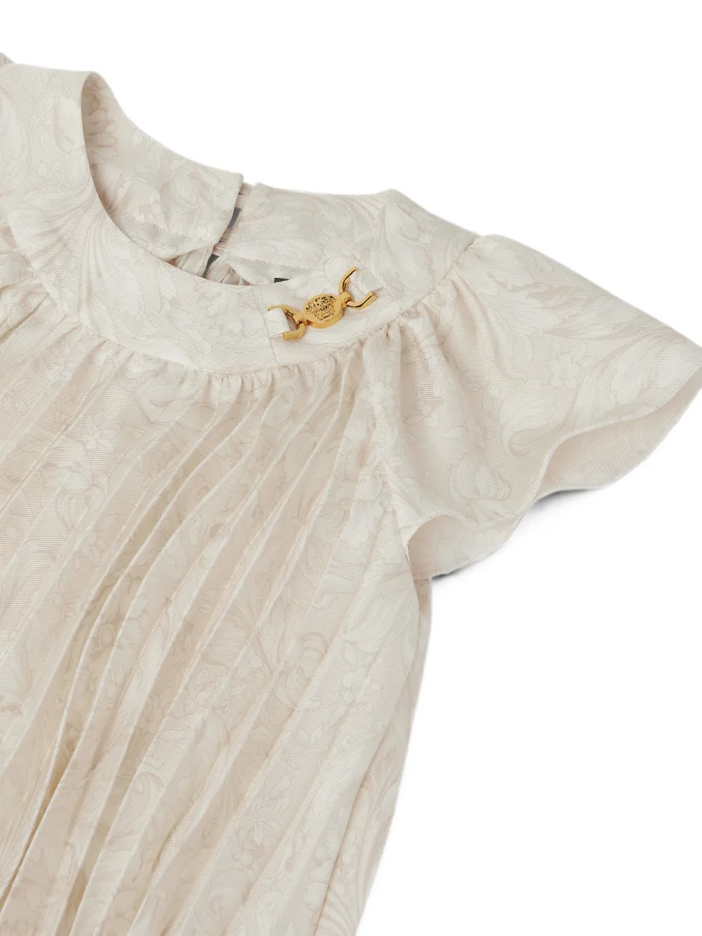 Versace Kids Twill geplooide jurk met print Beige