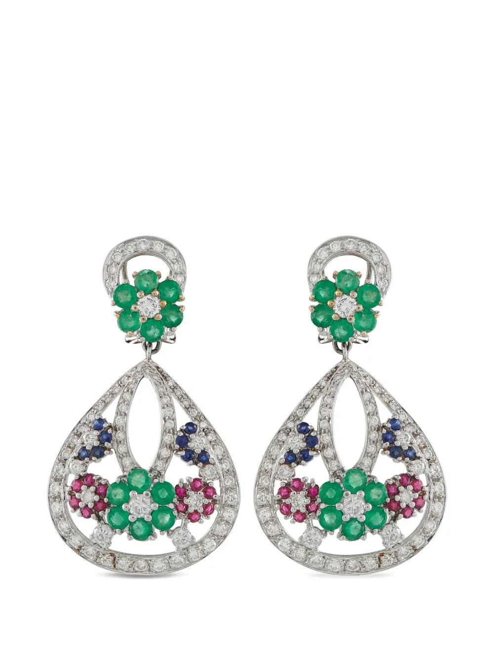 LB Exclusive Floral diamond 1.85ct multi-stone 18K white gold earrings - Argento